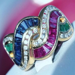 18k yellow gold size 6 ring 2.50ct treated multi gemstone diamond 7.2gr scr2119