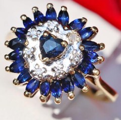 14k y/gold sz 5.5 ring 0.82ct natural treated sapphire diamond heart 3.7g N2998B