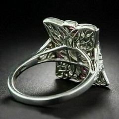 Art Deco Antique 2.30 Ct Diamond & Ruby Vintage Wedding Ring 925 Sterling Silver