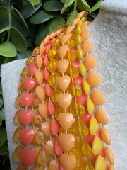 Vintage 1970s Multi-Strand Heart Bead Necklace + Clip-On Earrings Set Orange