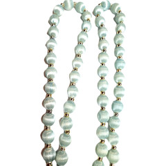 Vintage Light Pale Blue Silk Thread Wrapped Beaded Necklace 30″ Retro Costume