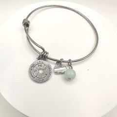Vintage Y2K Silver Tone Charm Bracelet It’s About The Journey Green Bead Jewelry