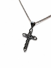 Sterling Silver Celtic Cross Pendant – Metallic Black Textured Necklace