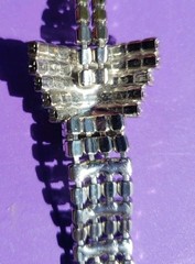 VTG Silvertoned Neck Tie Shaped Necklace Pave Rhinestones 14″ Chain 5.5″Drop