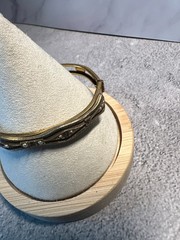 Vintage 1940s-1950s Art Deco Gold-Tone Hinged Bangle Brass Bracelet Seed Pearls