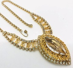 JULIANA Delizza And Elster Rhinestone Necklace Filigree Hearts Vintage Jewelry