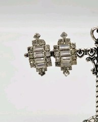Victorian Crystal Earring Silver Tone Clip on Adorable Wedding Bridal 1.5 in #2
