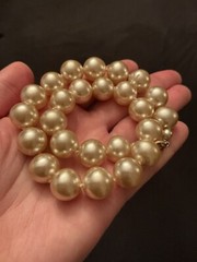 Vintage Large Golden Faux Pearl Knotted Choker Necklace 15.5” Long