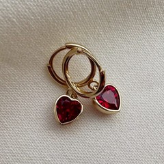Valentine’s Day Gift 14K Yellow Gold Lab-Grown Ruby Lovely Heart Dangle Earrings