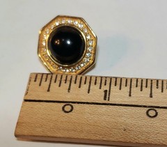 Vintage Napier Pave Set Rhinestone & Black Cabochon Pierced Earrings