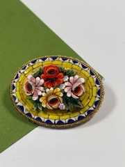 Vintage Italian Micro Mosaic Pin Brooch Flowers Roses Jewelry Italy