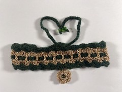 Vintage Handmade Goth Crochet Gold Flower Choker Necklace String Tie By Odythia