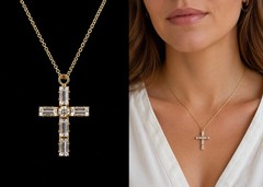 Swarovski Crystal Baguette Cross Gold Plated