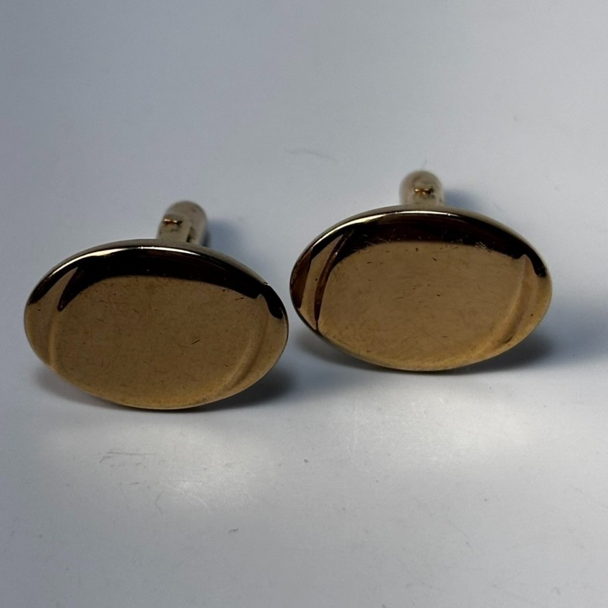 Vintage Cuff Links Gold Tone Oval MCM Bullet Back