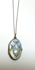 EXQUISITE Antique 935 Silver DOUBLE Sided ENAMEL GUILLOCHE Locket Necklace