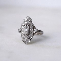 Art Deco Vintage Style Lab Created Diamond Engagement Ring 14K White Gold Finish