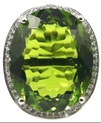 Lab Created Oval Peridot Colour Sterling Silver Cubic Zirconia Halo Ring Sz 8