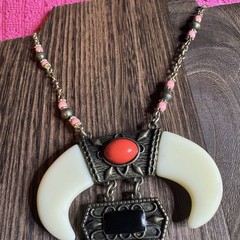 Antique Gold BOHO Tribal Totem Faux Bone TasselS Necklace