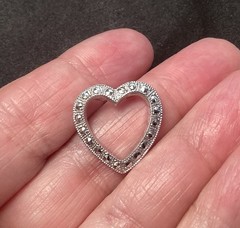 Vintage Theda 925 Sterling Silver Marcasite Open Heart Love Slide Pendant