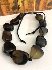 VTG Modernist Chunky Marbled Lucite Beads on Adjustable Leather Cord Statement