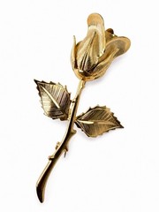 Vintage Gold Tone Rose Flower Brooch Pin Engraved Rosebud Floral Long Stem 1960