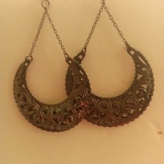 Filigree HalfMoon Crescent Dangle Hoop Earring Gypsy Boho Tribe Celestial Pierce