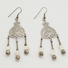 Southwestern Style Chandelier Silver Tone White Howlite Bead Pierced Earrings
