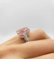 8.4 Ct Emerald Cut Pink Sapphire Diamond Engagement Ring 14K White Gold Plated