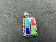 2.23g Vintage Sterling Silver 925 Pendant Blue Red Green Rectangle Pattern M