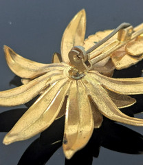 Vintage Gold Tone Black Silver Enamel Brooch Pin Floral Made In Austria 2.3/8in