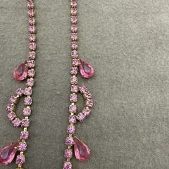 Vintage Art Deco Era Huge Raised Pink Faceted Oval Rhinestone Link Necklace