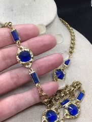 Vintage Costume Long & Chunky Blue Plastic Stone Chain Necklace 30″ F095
