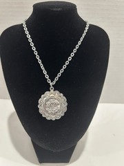 W. GERMANY Aluminum Necklace Pendant Silver Tone Palm Trees Beach 2-sided Hawaii