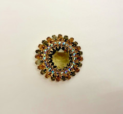 Vintage Unsigned Brown, Gray, and Aurora Borealis Round Brooch