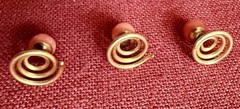 Original Antique Victorian Three Gold-Tone Metal & Coral Tuxedo Shirt Studs