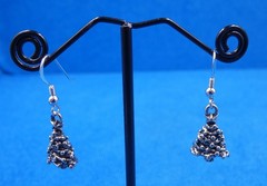 Nice Vintage Sterling Silver MORGAN FISCHER 3D Christmas Trees Dangle Earrings