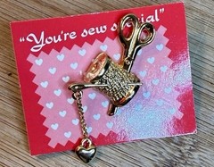 Vintage Avon You’re Sew Special Brooch Pin Scissors Spool Thread Heart Goldtone