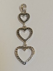 Sterling Silver ~ Triple Heart Pendant ~ Clear CZ Graduated Drop ~ VINTAGE