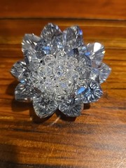 Rhinestone Brooch Clear Crystal Silver Metal Mid Century Domed Floral Pin