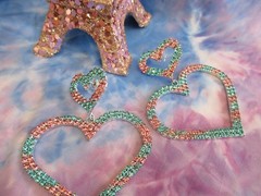 Big Rhinestone PINK & BLUE Hollow Hearts Earrings Pierced Valentine Hearts NWT