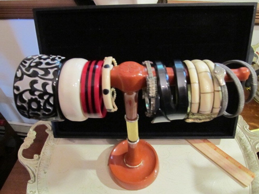 Vintage to Now Old Plastic Rhinestone Moonglow Metal Snake Wrap Bangle Bracelets