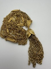 Vintage Gold Tone Multi Strand 24”Lariat Tassel Pendant Necklace