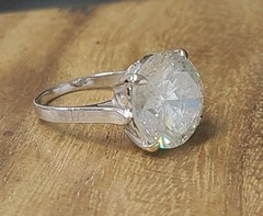 14k White Gold Vintage Filigree Engagement Ring 9.75CT.Natural Round Diamond Cut
