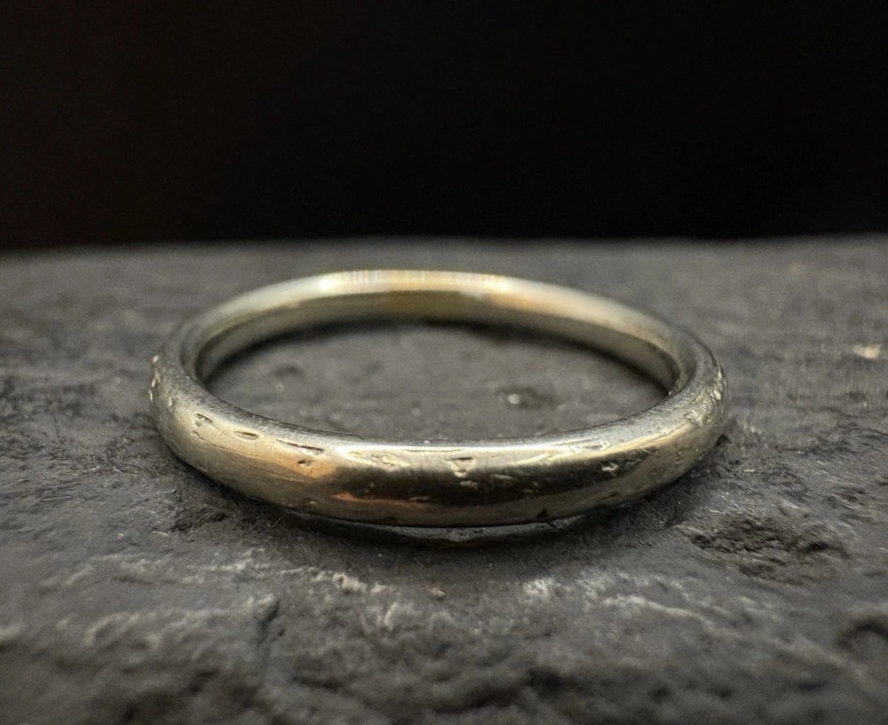 18K White Gold SZ 7 Vintage Wedding Band Midcentury Signed Estate 3g Engraved