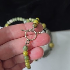 Vintage Gray Jasper Green Serpentine Stone Beads Hand Crafted Necklace 20″L