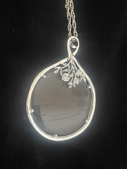 Vintage Silver Tone Magnifying Glass Necklace on 30 Inch Chain Crystal Accents