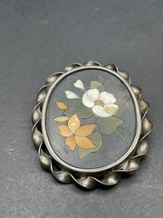 Antique Sterling Pietra Dura Pin/Brooch Mosiac Floral