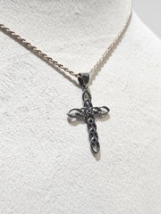 Sterling Silver Celtic Cross Pendant – Metallic Black Textured Necklace