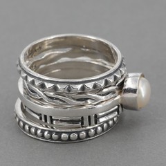 Vintage Shube’s for Silpada Sterling Pearl 5 Stackable Ring Set R1068 HTF Sz 6.5