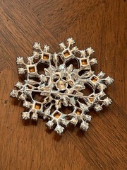Vintage Bogoff Clear Rhinestone Snowflake Statement Brooch Silver Tone Signed!